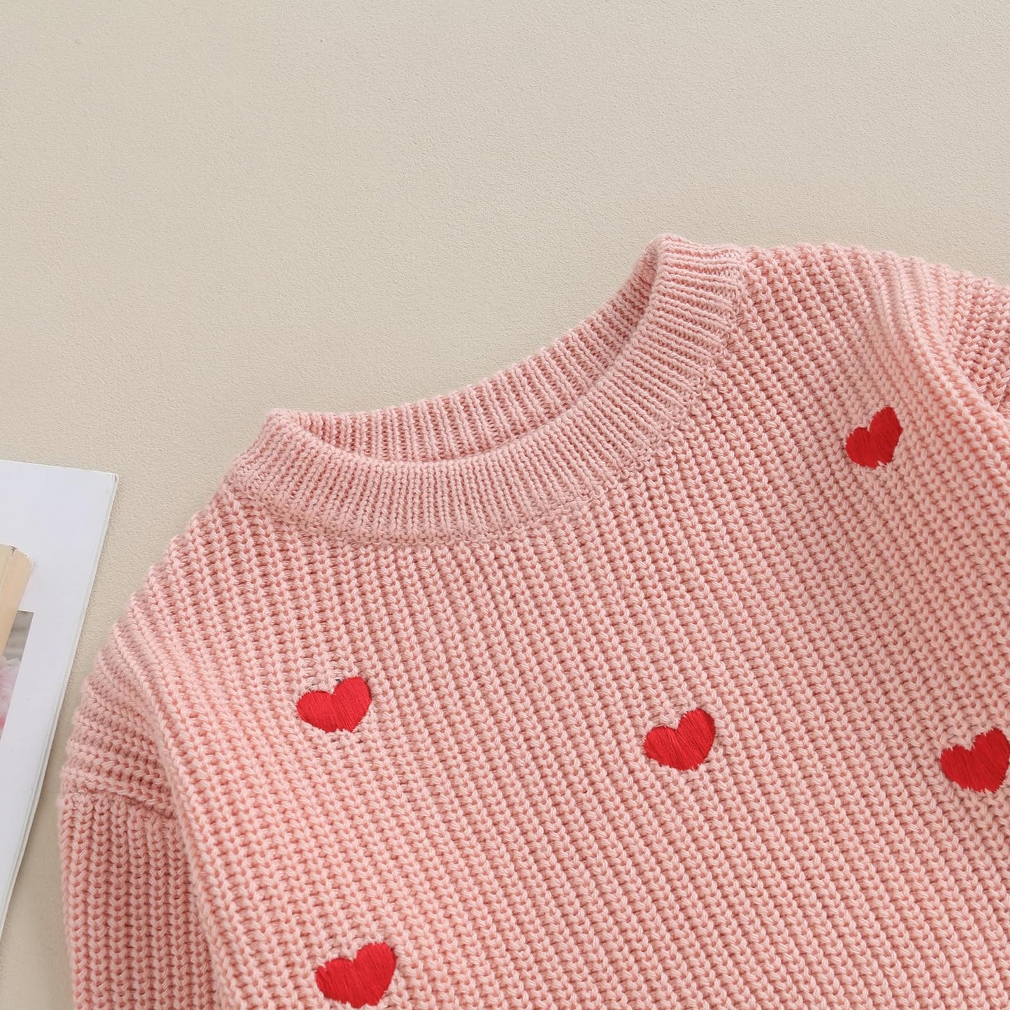 Baby Girl Valentines Day Outfit Love Heart Sweet Long Sleeve Sweater Tshirt Crewneck Tops Fall Winter Clothes (A-Pink, 6-9 Month