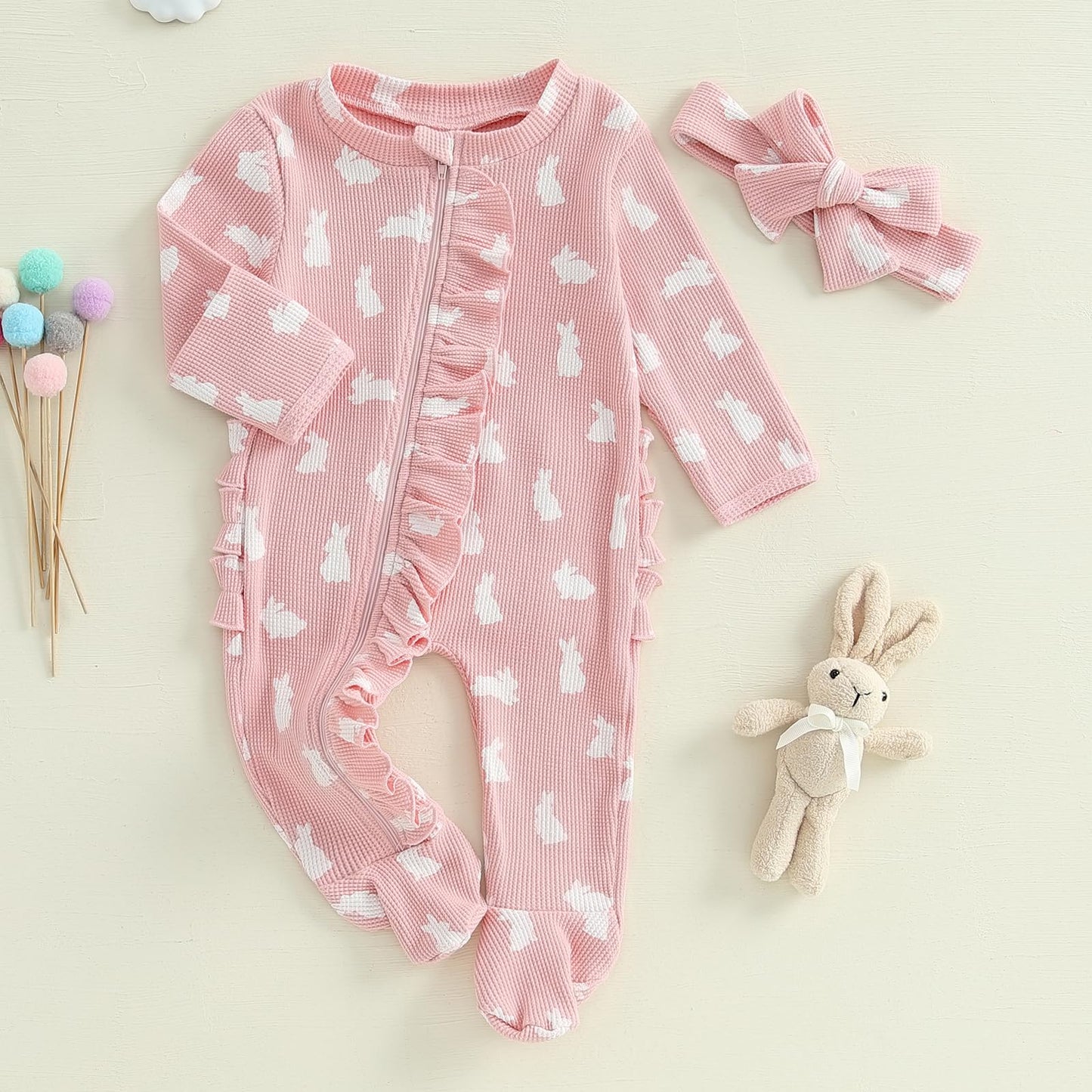 Ayalinggo Valentines Baby Girl Outfit Bowknot Heart Footie Romper Long Sleeve Onesie Newborn Christmas Clothes (Easter Bunny Pri