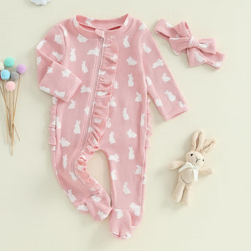 Ayalinggo Valentines Baby Girl Outfit Bowknot Heart Footie Romper Long Sleeve Onesie Newborn Christmas Clothes (Easter Bunny Pri