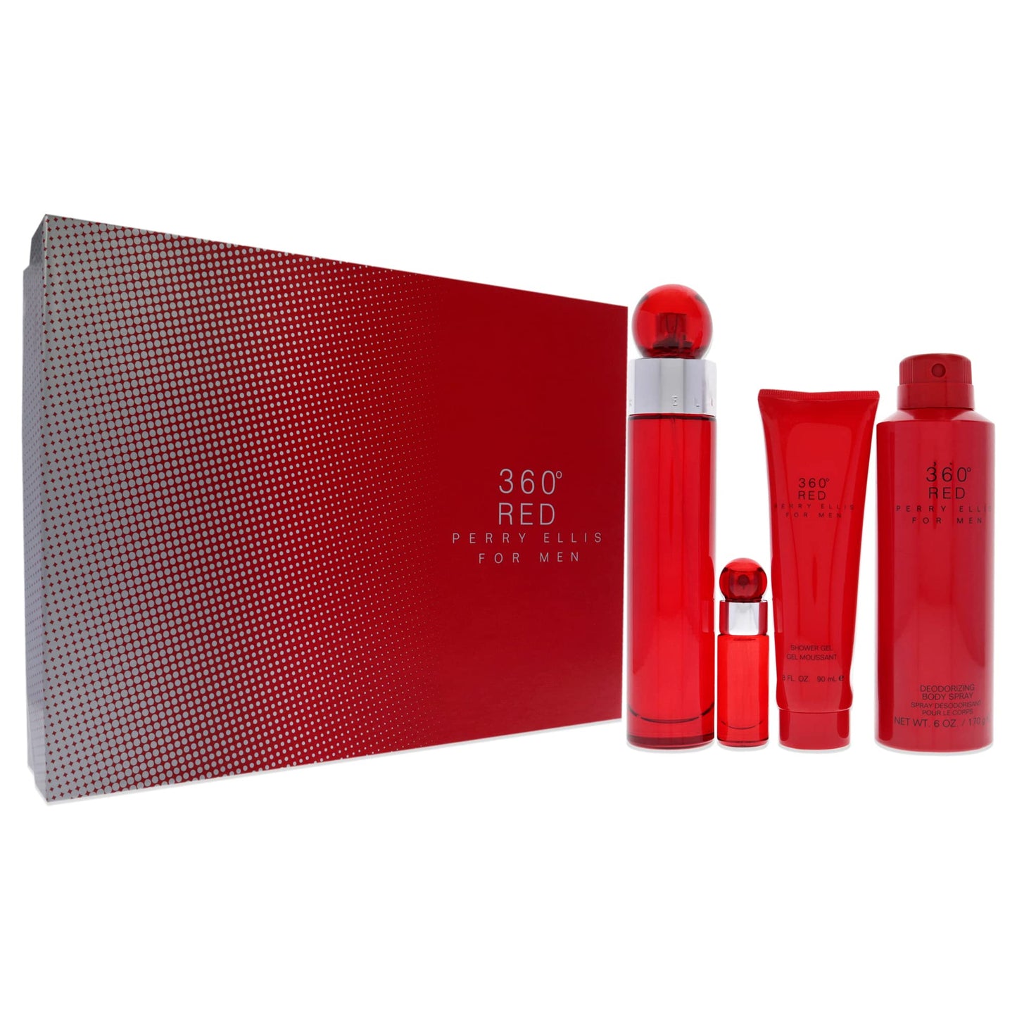 Perry Ellis 360 Red 3.4Oz Edt Spray, 6Oz Body Spray, 3Oz Shower Gel, 7.5Ml Edt Spray Men 4 Pc Gift Set