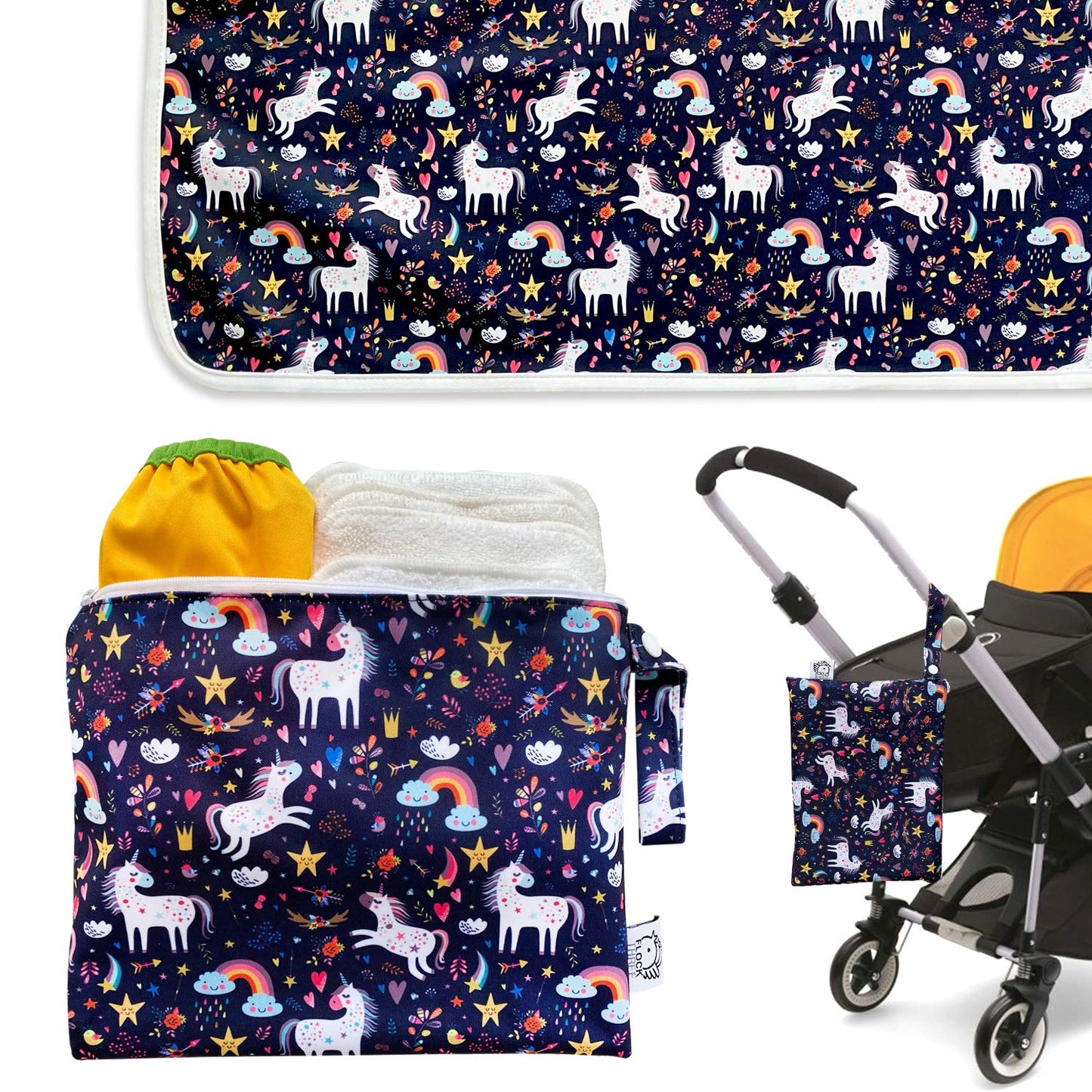 Flockthree Waterproof Baby Changing Pad With Storage Bag (43.3' X 28.7') Washable Wipeable Reusable Leak Proof Diaper Travel M