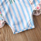 Kids Baby Girls One Piece Swimsuit Striped Flamingo/Mermaid Tassel/Ruffle Floral Swimwear Bathing Suit (6-7 Years, Blue Ruffles)