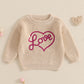 Nokpsedcb Baby Girl Cute Long Sleeve Heart Flowers Embroidery Oversized Sweater Toddler Valentine Outfit (Beige Love, 12-18 Mont