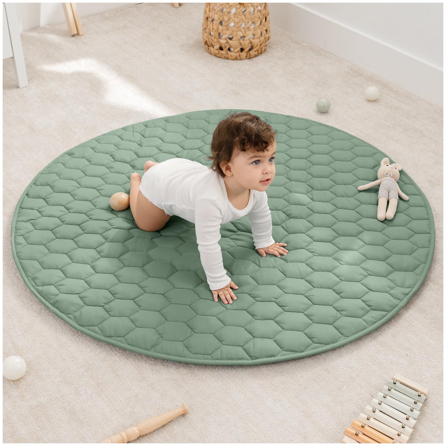 Comfy Cubs Round Kids Play Mat - Medium 48 Inches Soft Quilted Baby Floor Mat With Non-Slip Bottom - Plush Design For Toddlers'
