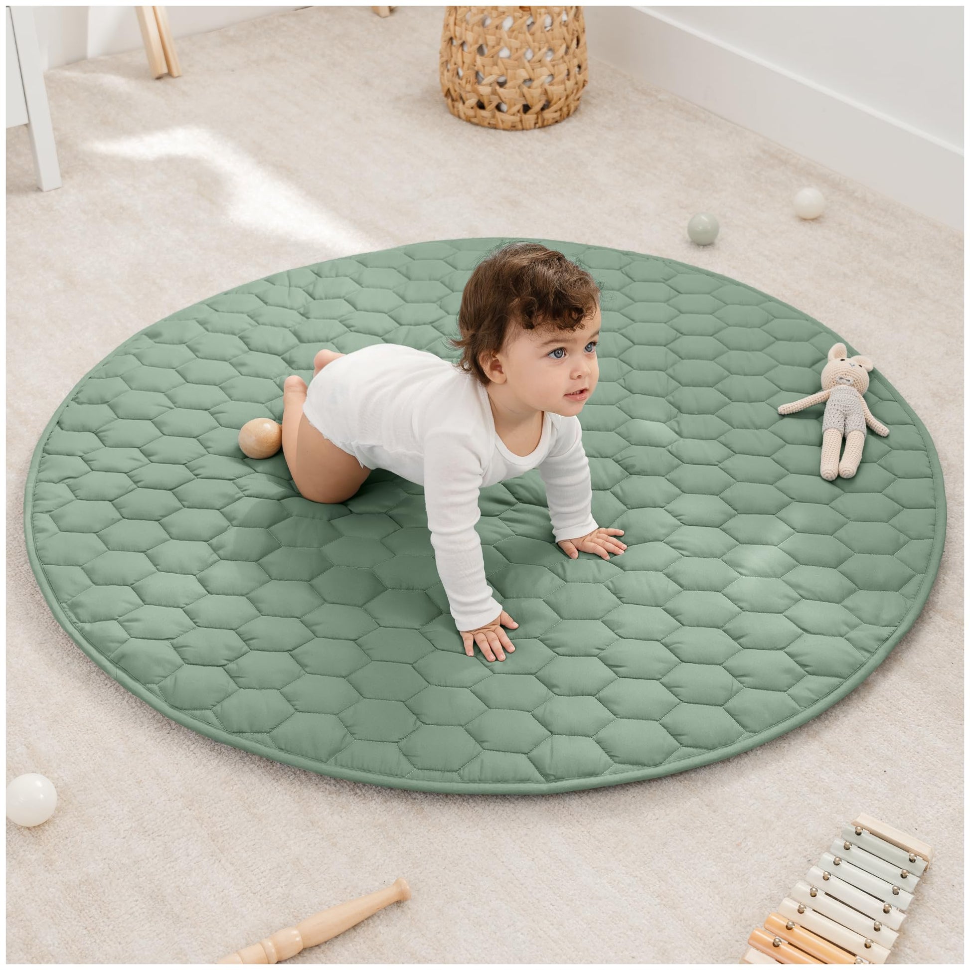 Comfy Cubs Round Kids Play Mat - Medium 48 Inches Soft Quilted Baby Floor Mat With Non-Slip Bottom - Plush Design For Toddlers'
