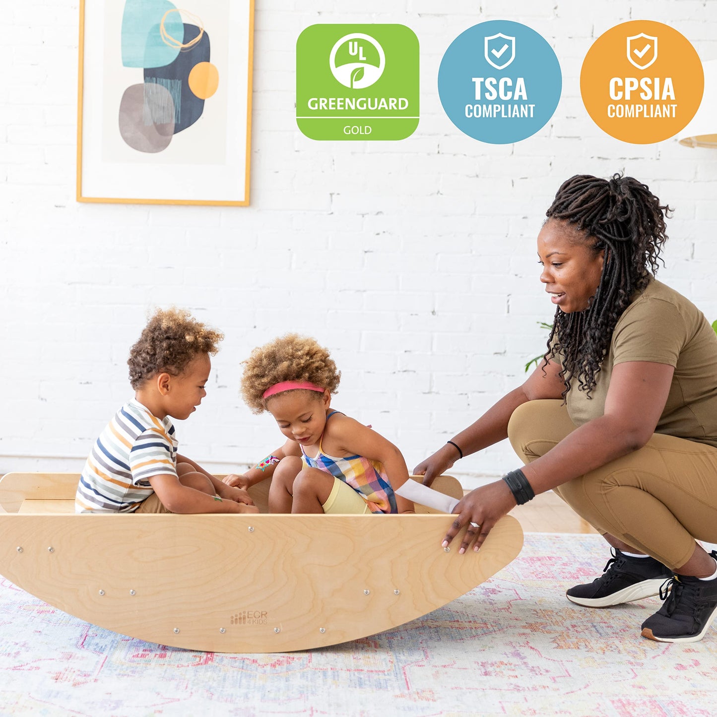 Ecr4Kids Rocking Boat And Steps, Play Center, Natural
