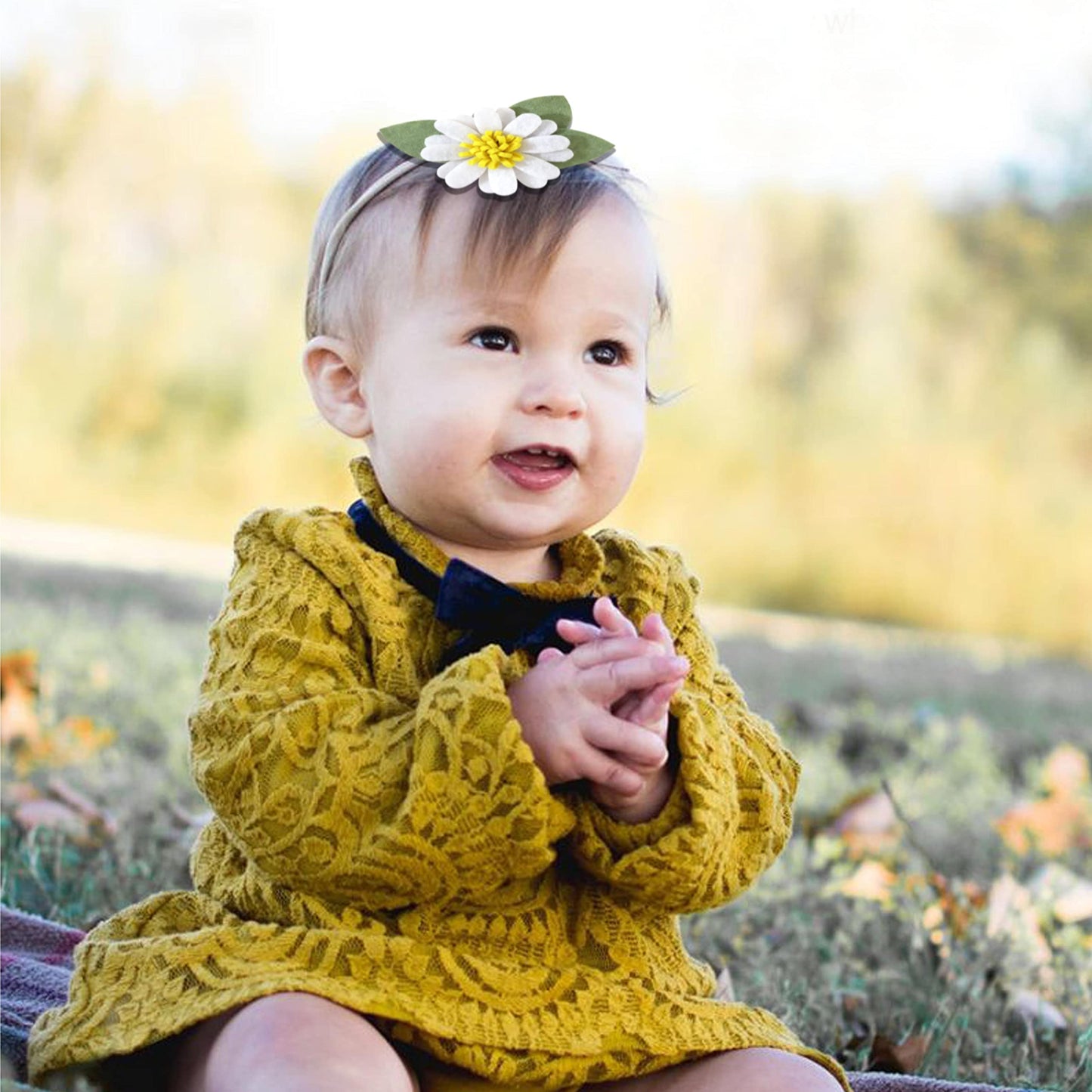 Agkvw White Felt Daisy Baby Headband- Two Groovy And Groovy One Headband, Woodland Baby Headbands, New Born Shooting Props, Half