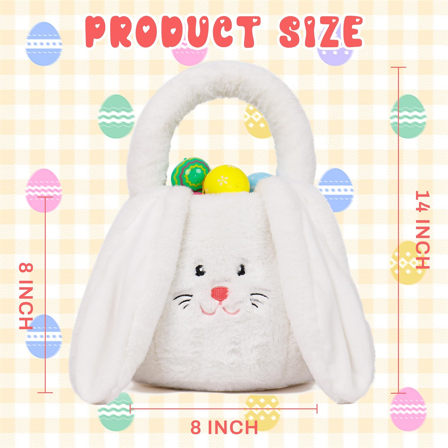 Ourhonor Easter Basket Plush, Bunny Easter Basket For Kids, Plush Easter Buckets With Long Ear Easter Bags For Boys Girls, Easte