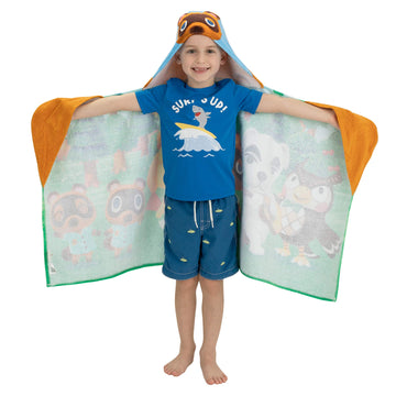 Franco Kids Bath And Beach Cotton Terry Hooded Towel Wrap, 24 In X 50 In, Animal Crossing
