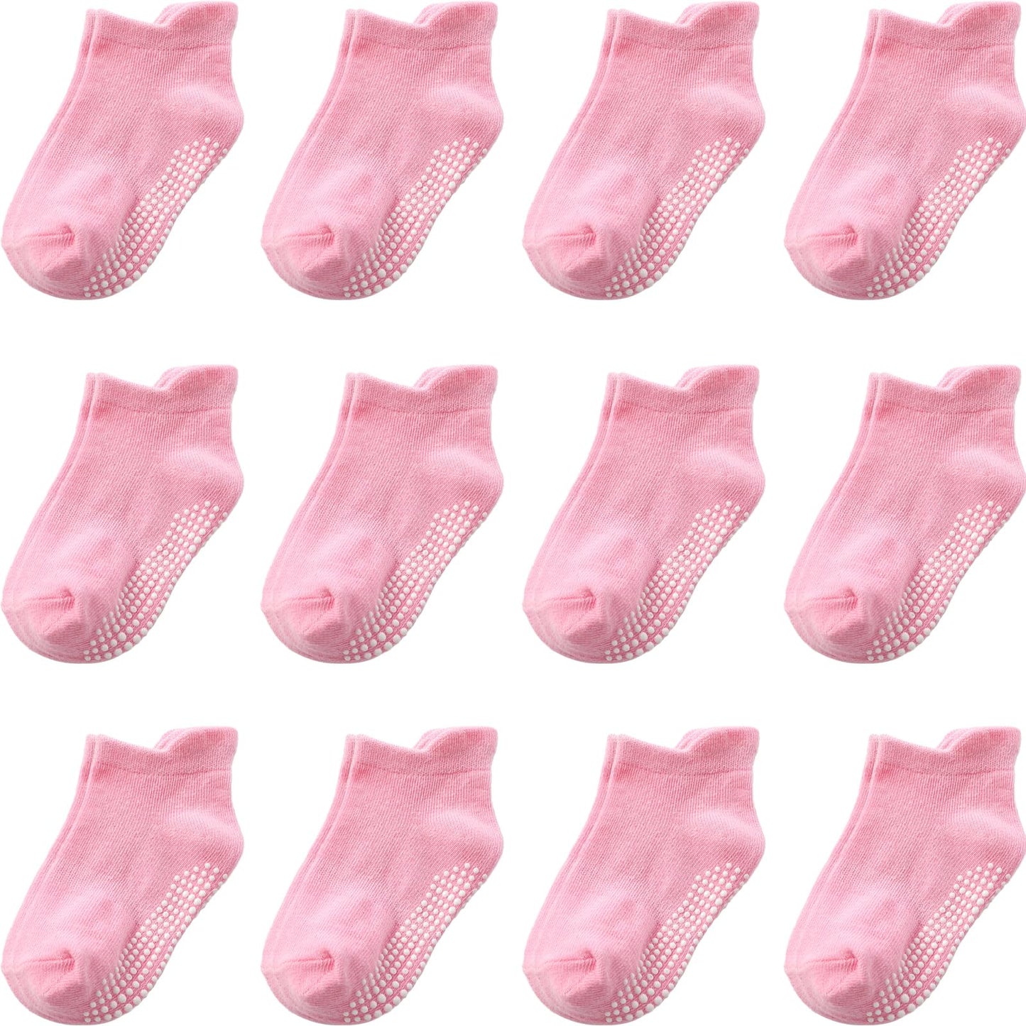 Aroveea Toddler Socks Non Slip Grip Baby Socks 5-7 Years Old 12 Pack For Toddler Boys Girls Kids Socks,Cute Pink Baby Socks