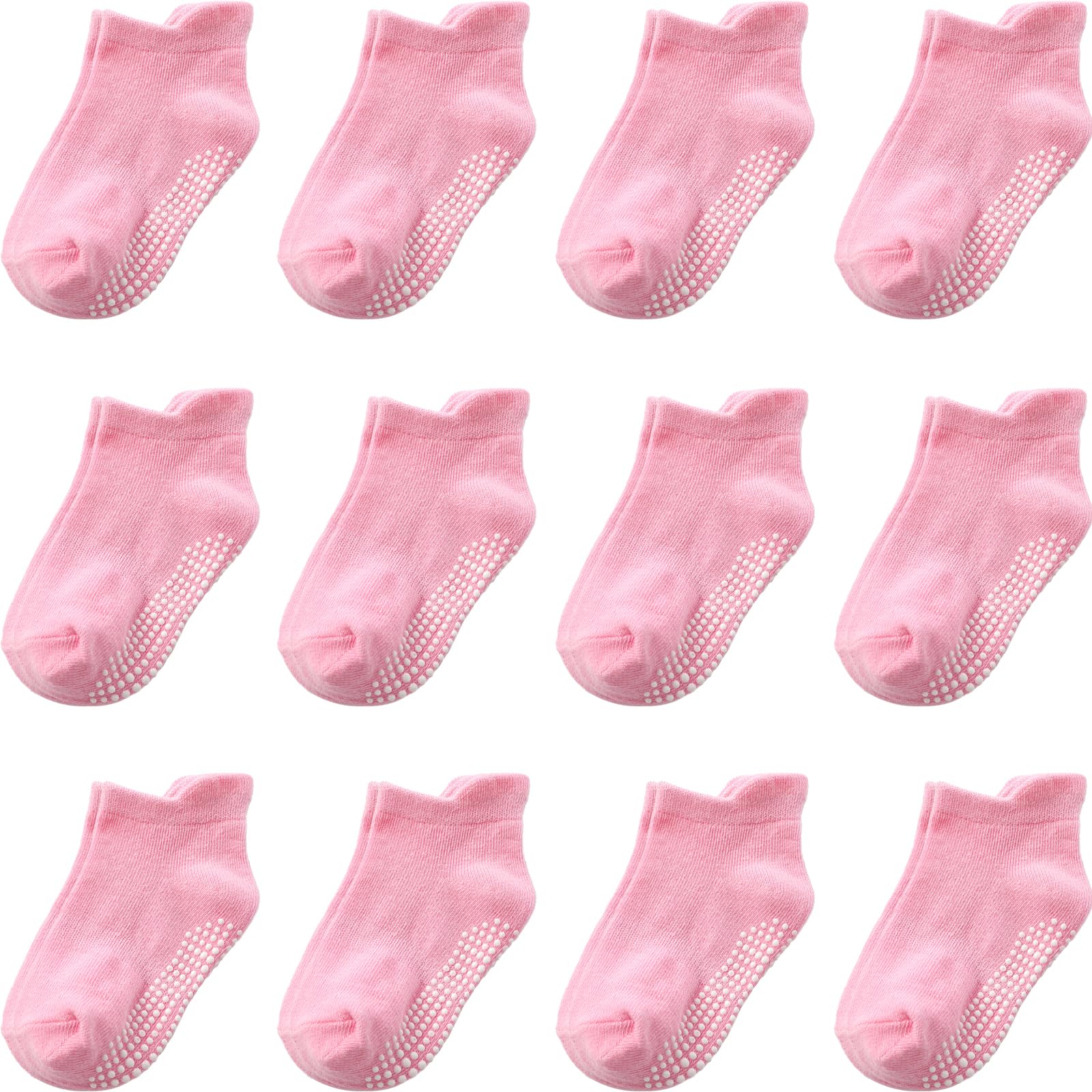 Aroveea Toddler Socks Non Slip Grip Baby Socks 5-7 Years Old 12 Pack For Toddler Boys Girls Kids Socks,Cute Pink Baby Socks