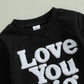 Nzndshd Valentines Day Baby Boy Outfit Letter Embroidered Long Sleeve Sweatshirt Heart Print Pants Set 2Pcs Clothes (Black Love