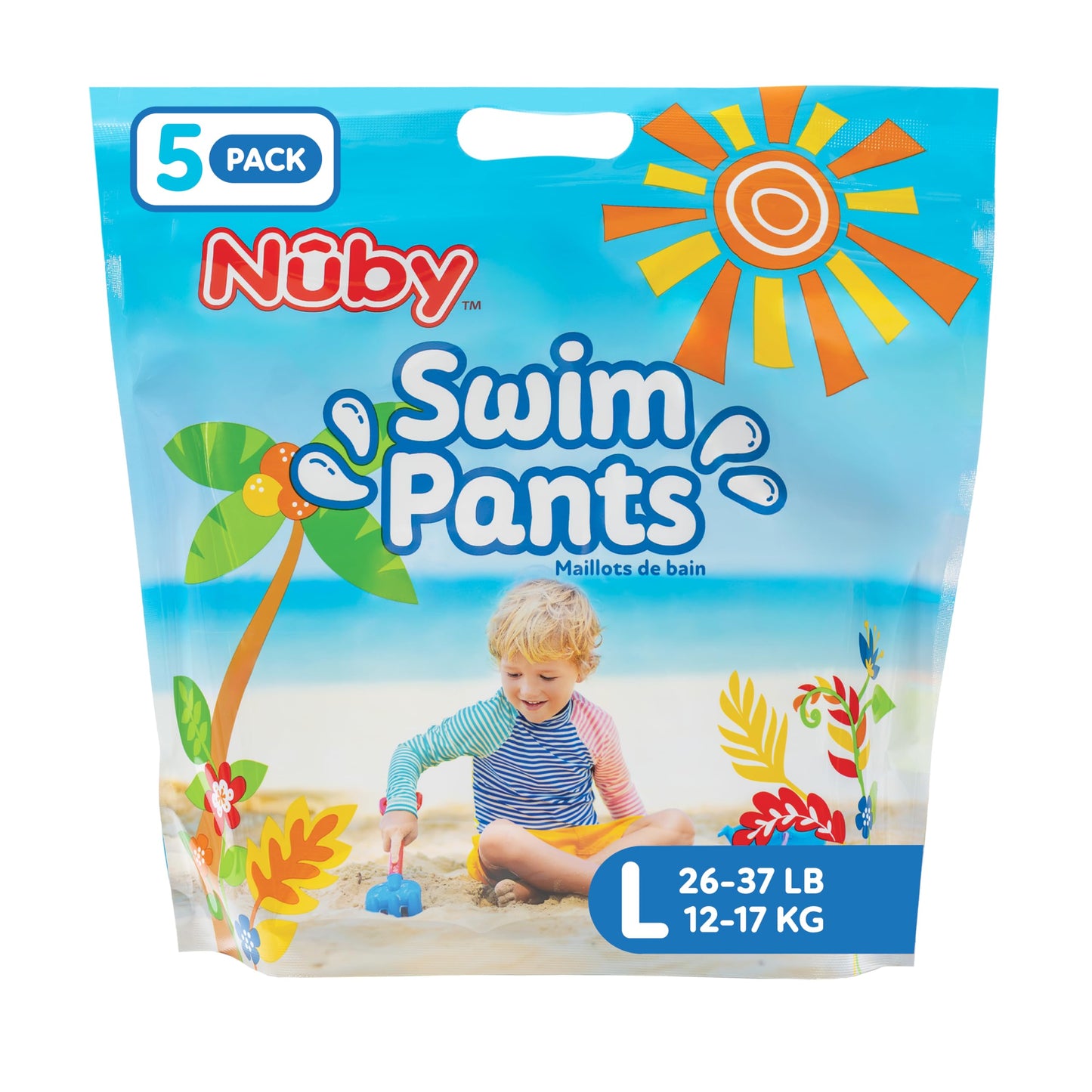Nuby Swim Pants for Toddlers - 5 Pack - Toddler Swim Diapers with Stretchy Waistline, Tear-Away Sides, Water-Resistant Outer Lay