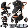 PU Leather 2 in 1 Baby Stroller, Convertible Foldable Standard Stroller, Reversible Pushchair Infant Carriage, Portable High Lan