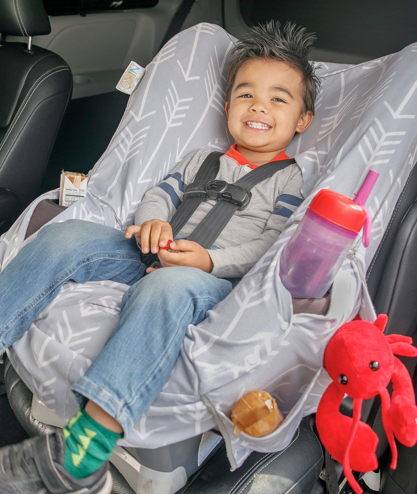 Niko Easy-Wash Children'S Car Seat Cover & Liner - Cotton Jersey Gray & White Arrow Pattern - Universal Fit - Crash Tested - Wat
