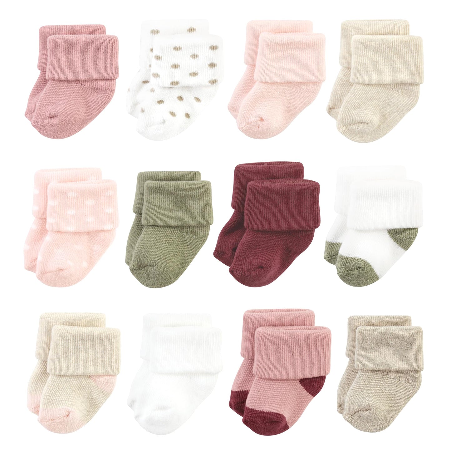 Hudson Baby Unisex Baby Cotton Rich Newborn And Terry Socks, Mauve Sage Dot, 0-6 Months