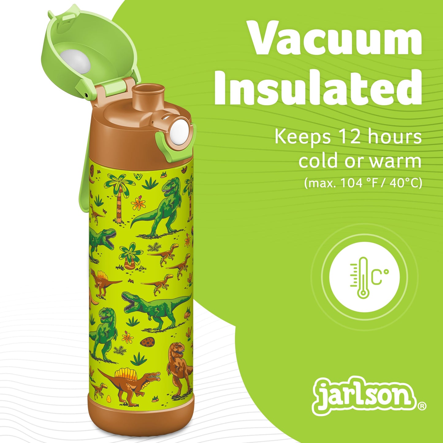 Jarlsona Kids Water Bottle - Mali - Insulated Stainless Steel Water Bottle With Chug Lid - Thermos - Girlsboys (Dinosaurs Mosaic