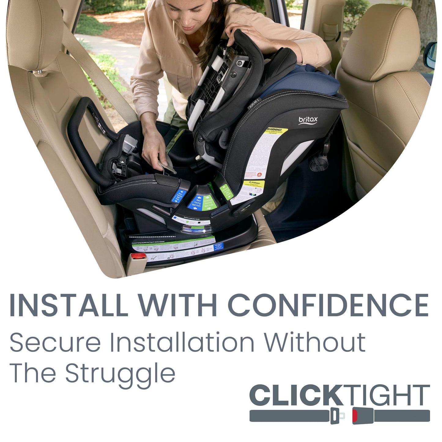 Britax Poplar S Convertible Car Seat, 2-In-1 Car Seat With Slim 17-Inch Design, Clicktight Technology, Arctic Onyx