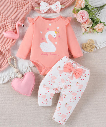 Fullfamous Newborn Baby Girl Clothes Gifts Outfits,Fall Winter Long Sleeve Romper And Pant Set Newborn Little Swan