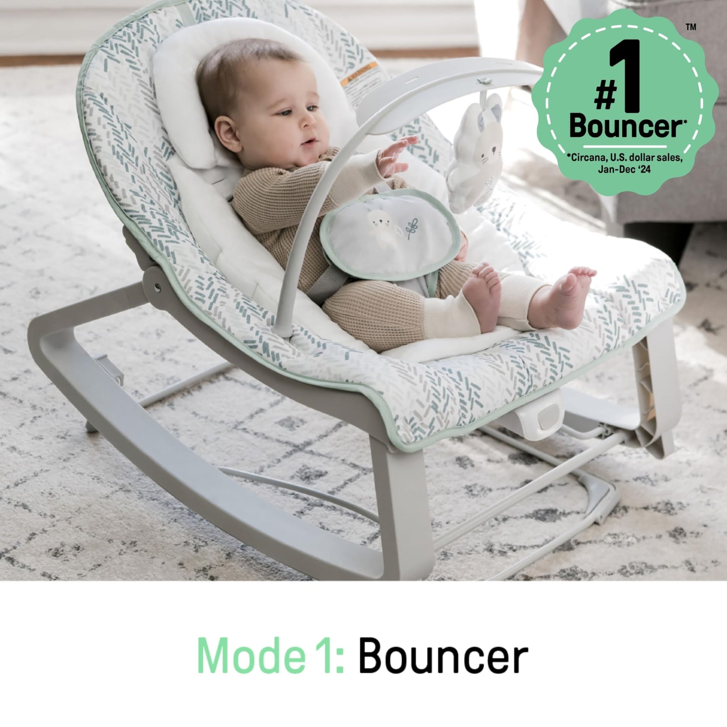 Ingenuity Keep Cozy 3-In-1 Grow With Me Vibrating Baby Bouncer Seat & Infant To Toddler Rocker, Vibrations & -Toy Bar, 0-30 Mont