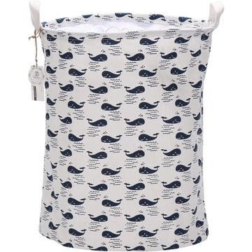 Sea Team 19.7' X 15.7' Large Sized Folding Cylindric Waterproof Coating Canvas Fabric Laundry Hamper Storage Basket With Draws
