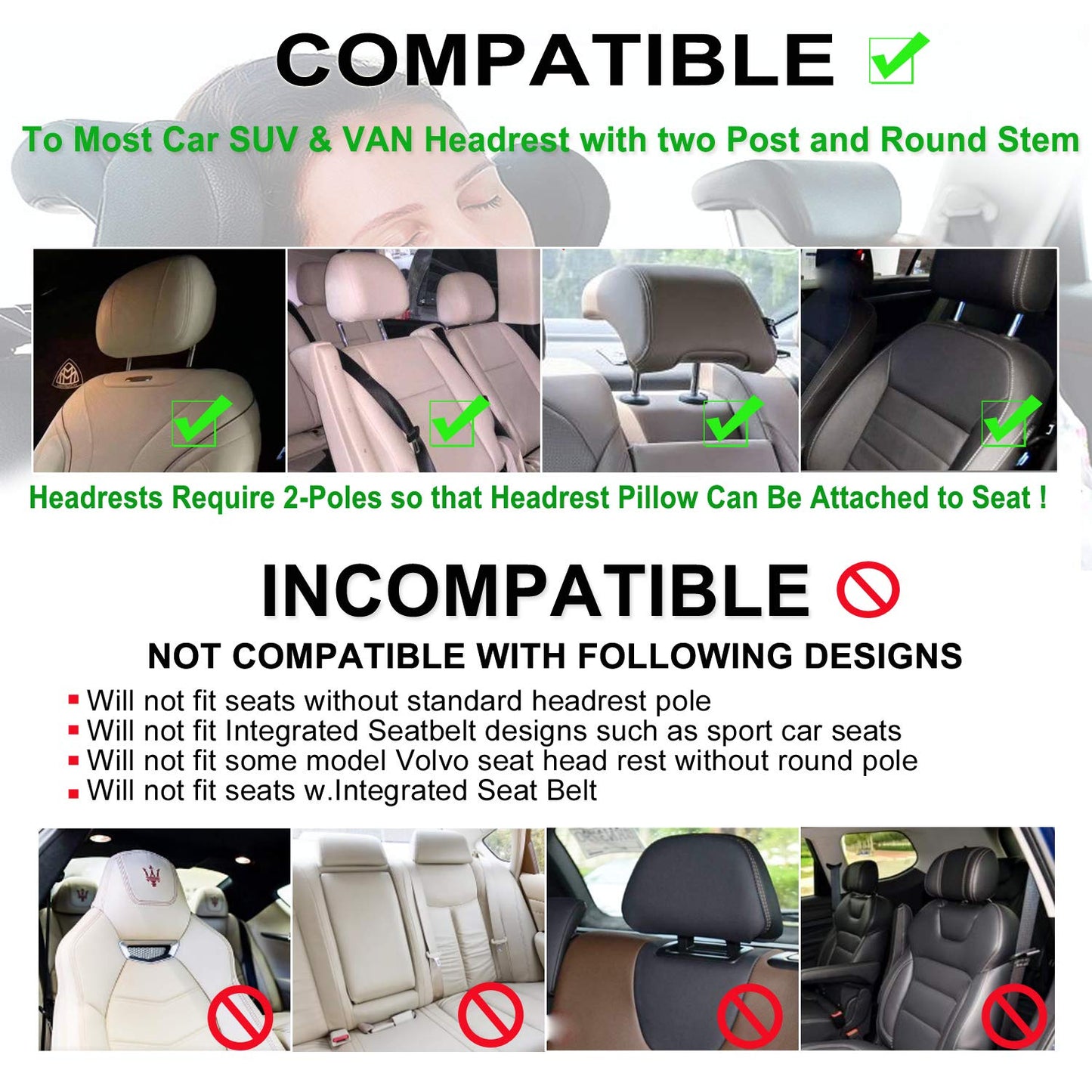 Jzcreater Car Seat Headrest Pillow,Head Neck Support Sleeping Travel Seat