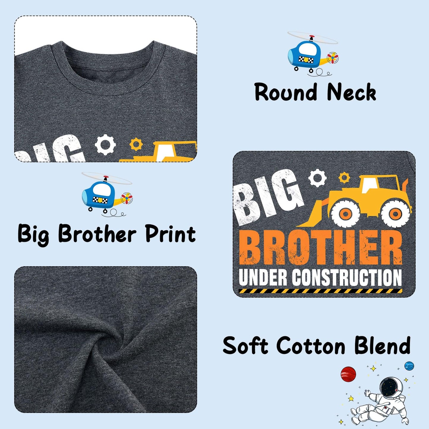Funnycokid Big Brother Shirt 3T 2T Big Bro Short Sleeve Black Bulldozers Construction Digging It Big Brother Toddler T Shirt Pre