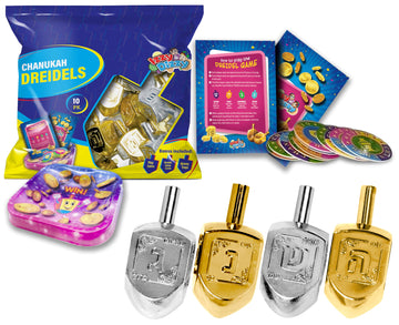 Hanukkah Dreidels - Metallic Gold And Silver Dreidel - 10 Pack Medium
