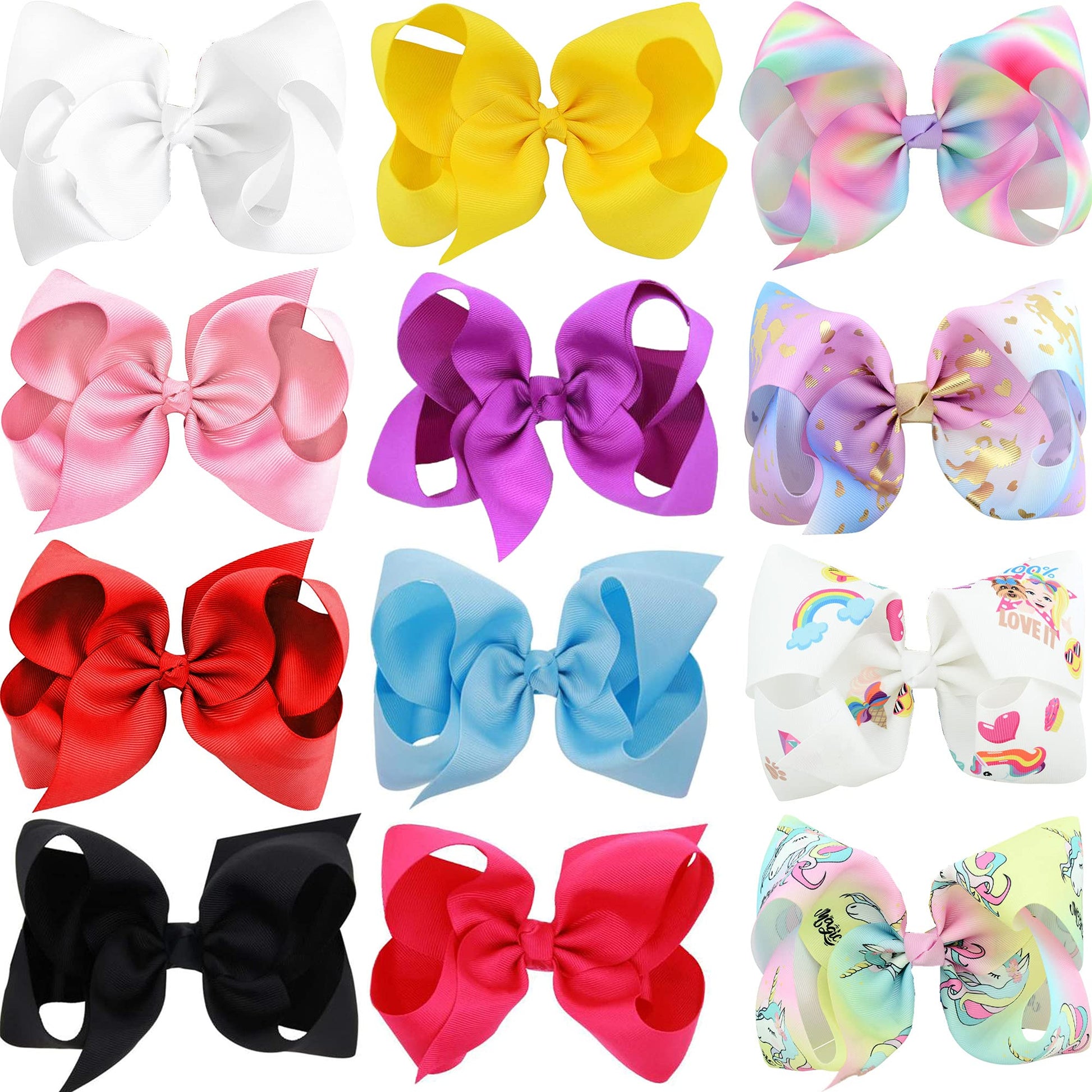 12Pcs Hair Bows For Girls 8 Inch Big Bows Grosgrain Ribbon Hair Bows Alligator Clips Hair Accessories For Little Girls Teens Tod