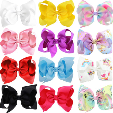12Pcs Hair Bows For Girls 8 Inch Big Bows Grosgrain Ribbon Hair Bows Alligator Clips Hair Accessories For Little Girls Teens Tod