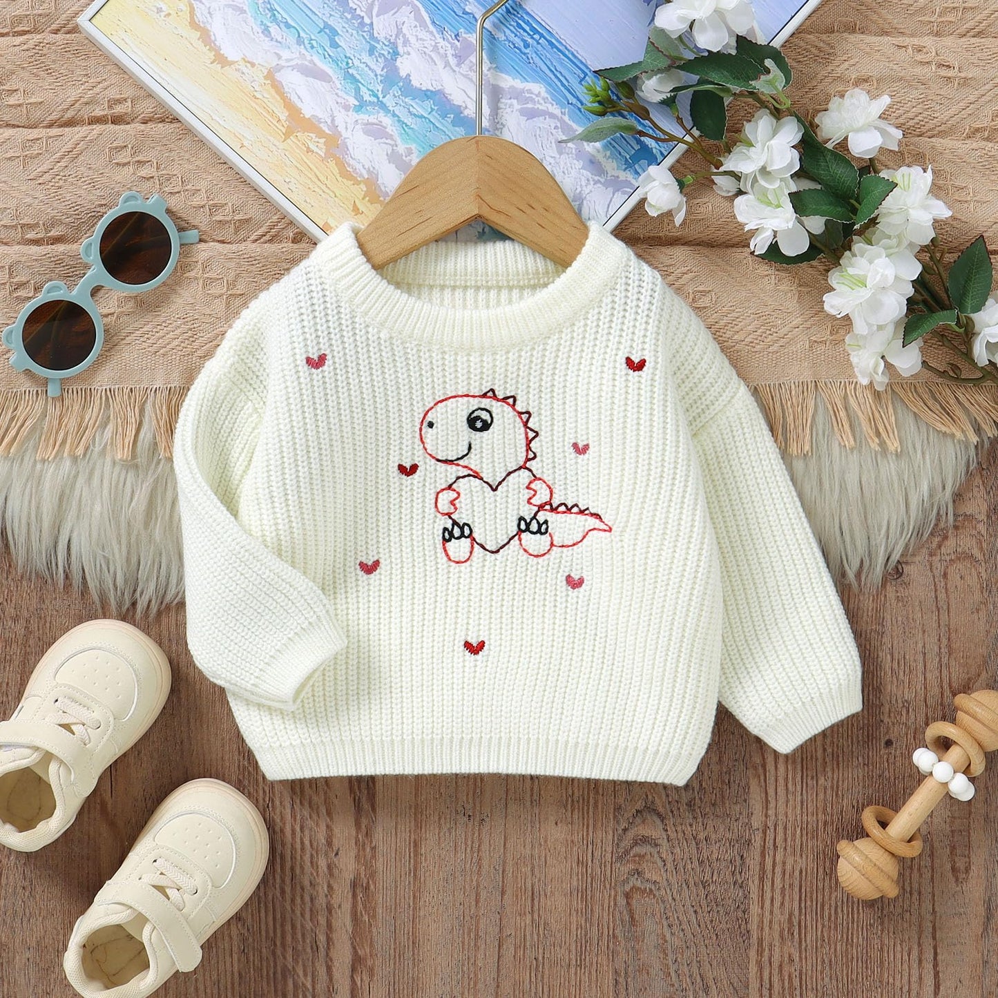 Ayalinggo Valentines Baby Girl Boy Outfit Toddler Knit Sweater Long Sleeve Crewneck Sweatshirt St Patricks Day Clothes (White Di