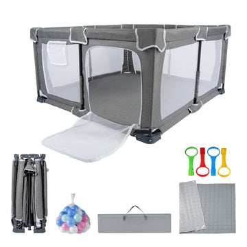 Nvlirun Foldable Baby Playpen 59'X71',Playpen For Babies And Toddlers With Mat,Foldable Playpen With Door,Indoor And Outdoor B