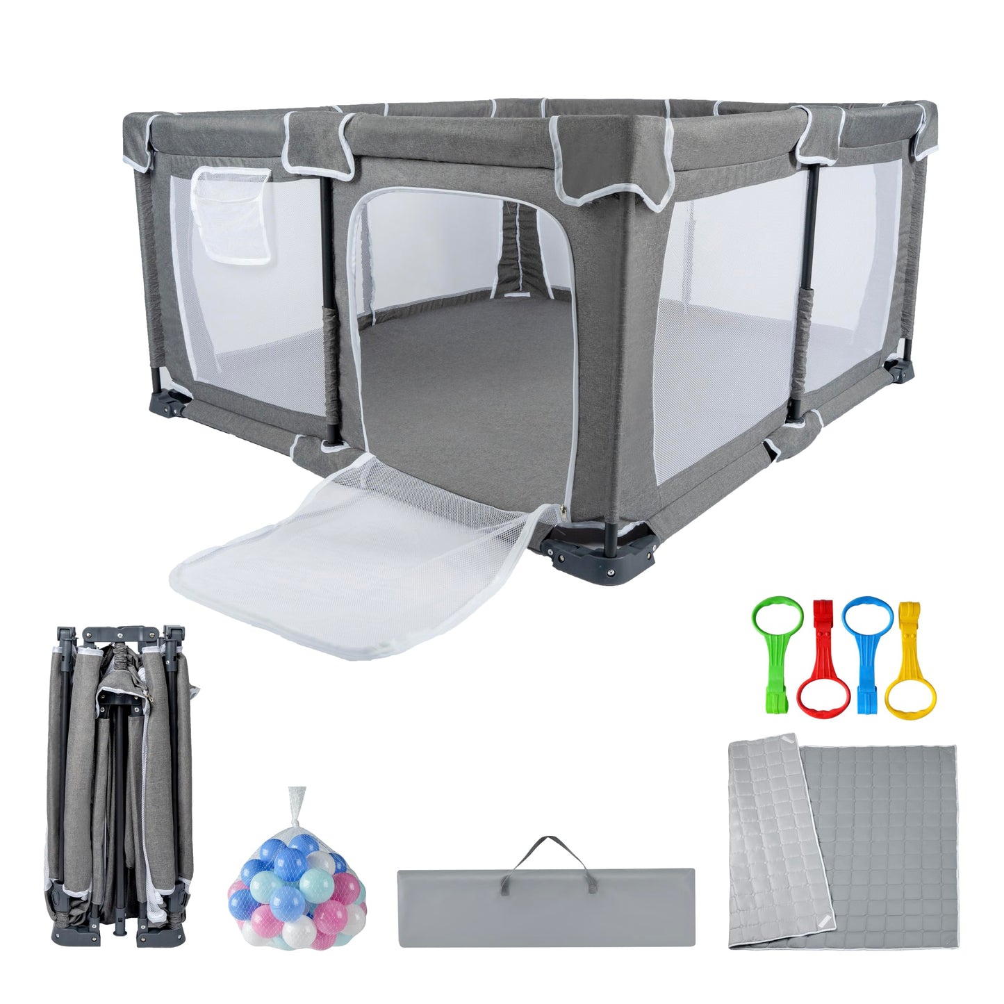 Nvlirun Foldable Baby Playpen 50'X50' ,Playpen For Babies And Toddlers With Mat,Foldable Playpen With Door,Indoor And Outdoor