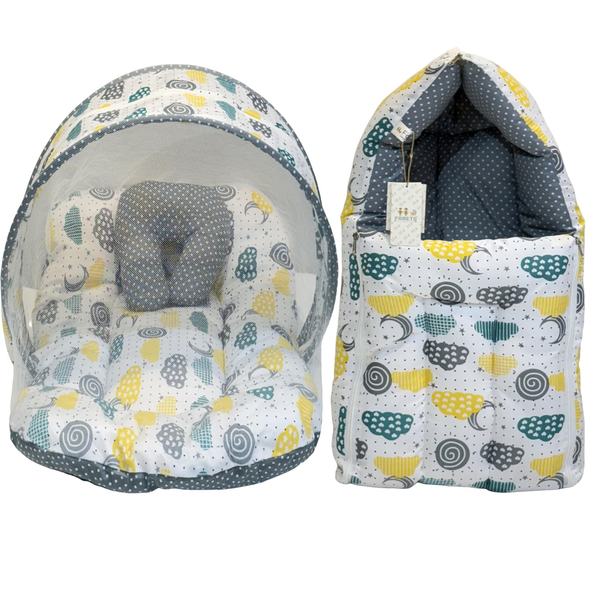 Infantbond Baby Sleeping Essential Reversible Nest | Mattress With Net | Carry Bag(06 Months) (Net Sleep Gray Spiral)