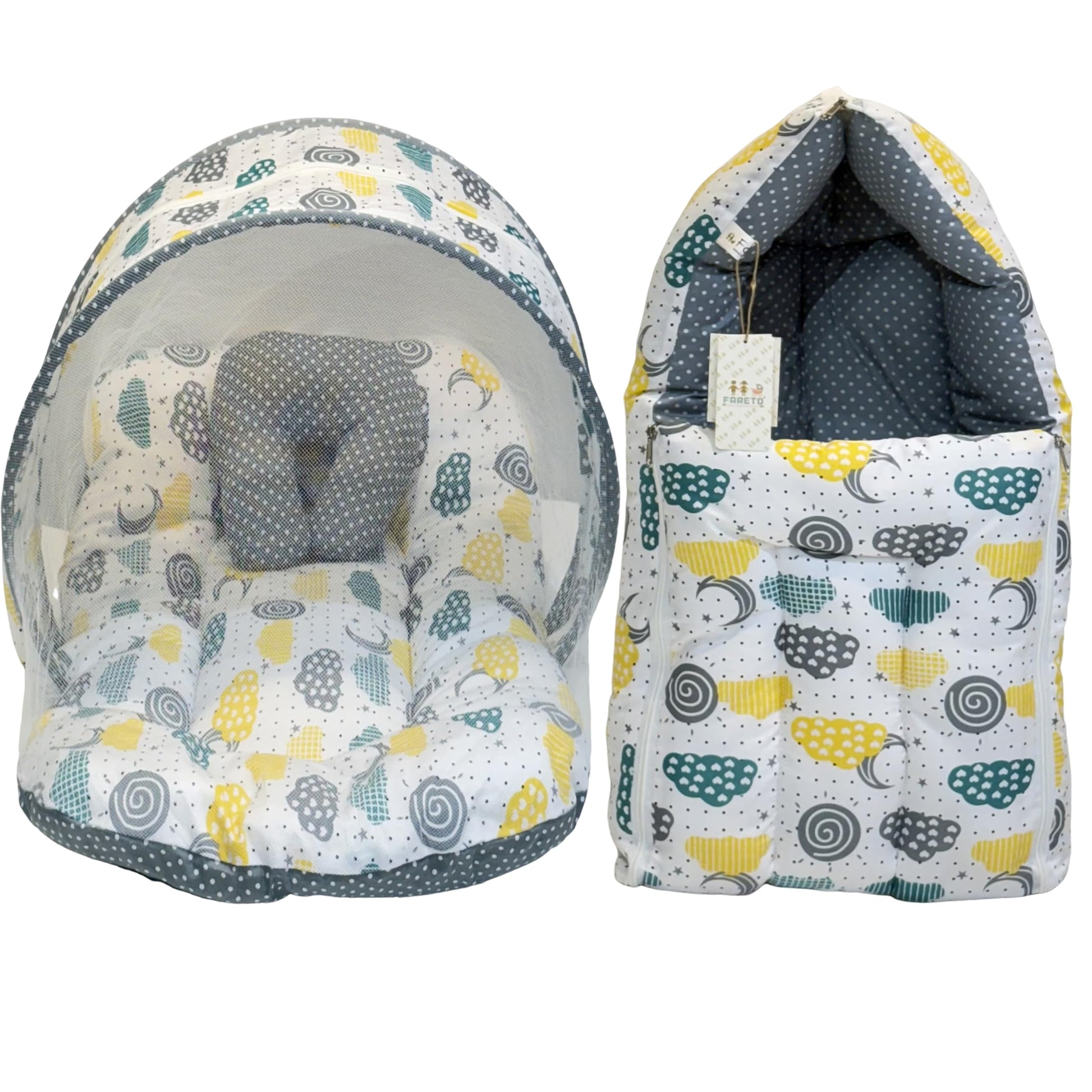 Infantbond Baby Sleeping Essential Reversible Nest | Mattress With Net | Carry Bag(06 Months) (Net Sleep Gray Spiral)