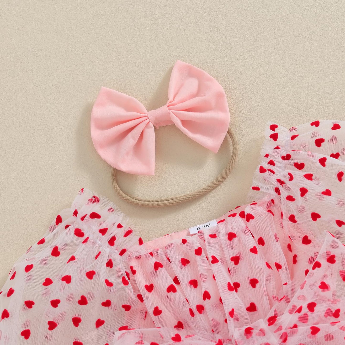 Amnnchya Baby Girl Valentines Day Outfit Heart Tulle Puff Sleeve Valentines Day Romper Dress Newborn Valentines Dresses (Pink, 0