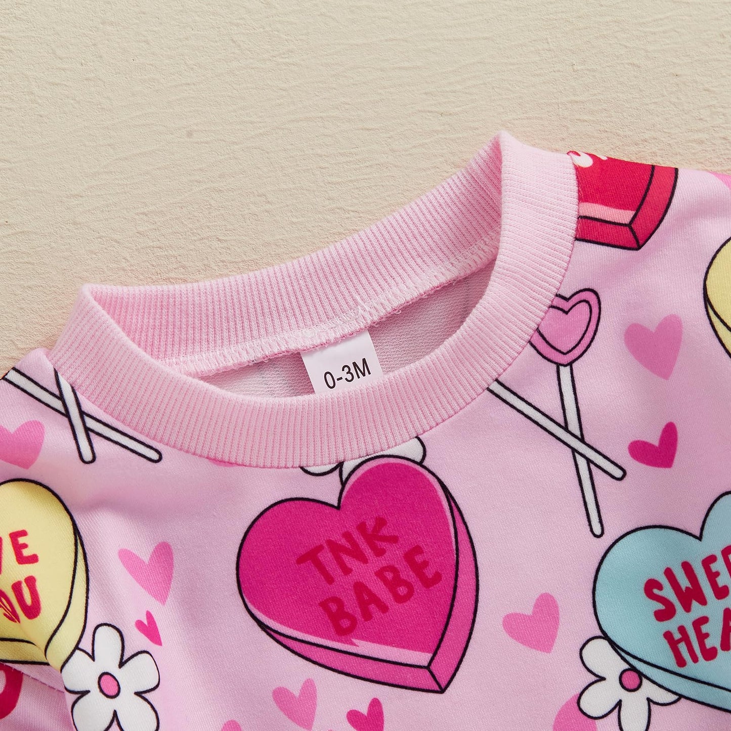 Lamuusaa Newborn Baby Girl Valentines Day Outfit Long Sleeve Heart Romper Bodysuit Oversized Sweatshirt Shirts 0-18M (Pink, 12-1