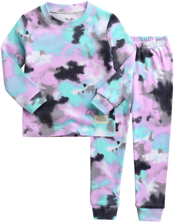 Vaenait Baby Kids Junior 100% Cotton Sleepwear Pajamas 2Pcs Set Tiedye-Lavenderblack-247 Xs