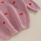 Baby Girl Valentines Day Outfit Love Heart Sweet Long Sleeve Sweater Tshirt Crewneck Tops Fall Winter Clothes (A-Red, 6-9 Months