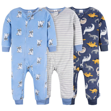 Gerber Baby Boy'S Flame Resistant Fleece Footless Pajamas 3-Pack, Dogs/Dinos