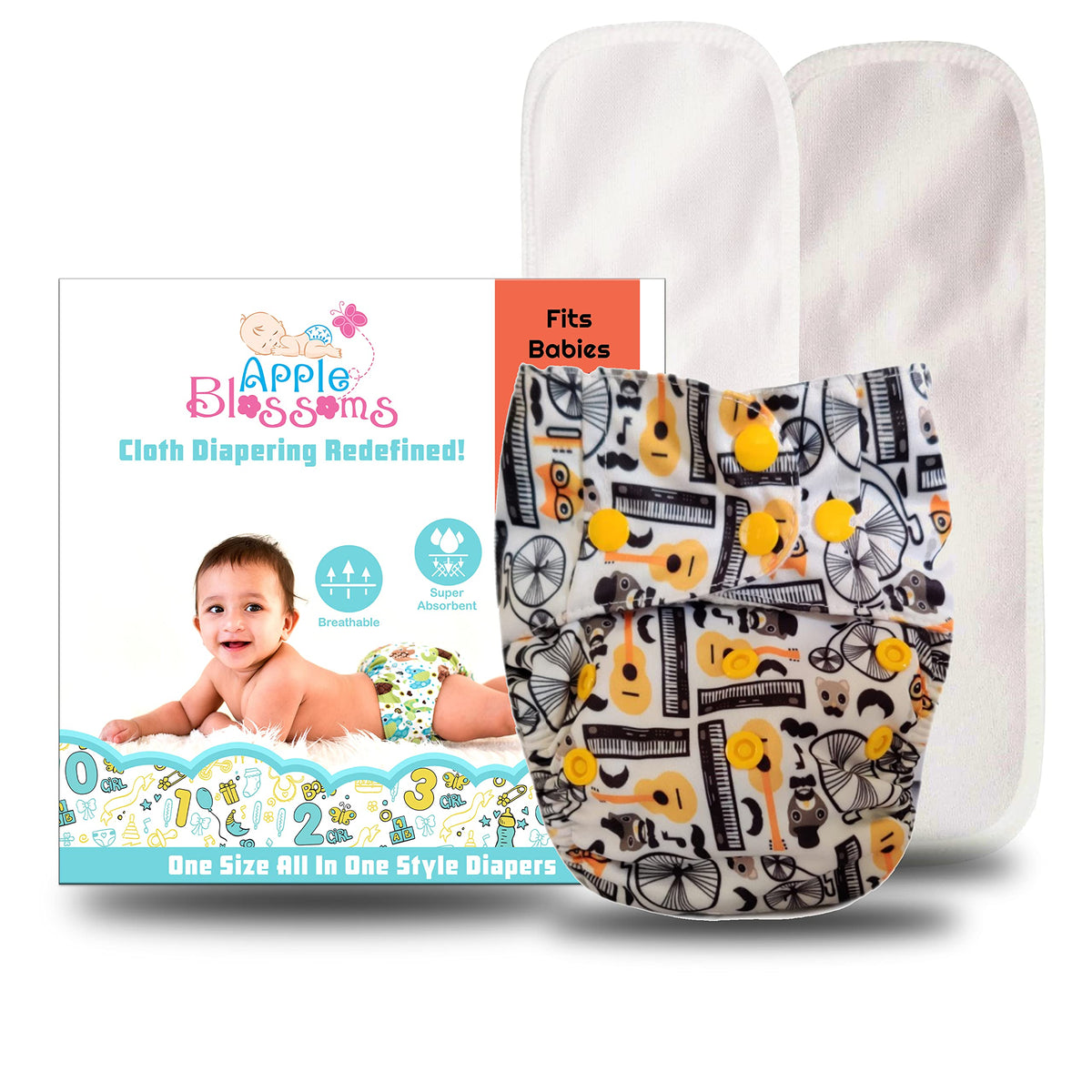 Apple Blossoms Reusable Cloth Diaper For Babies 3M To 3Y | Cpsia Certified 300+Wash |Washable & Adjustable Snap Button | Pack In