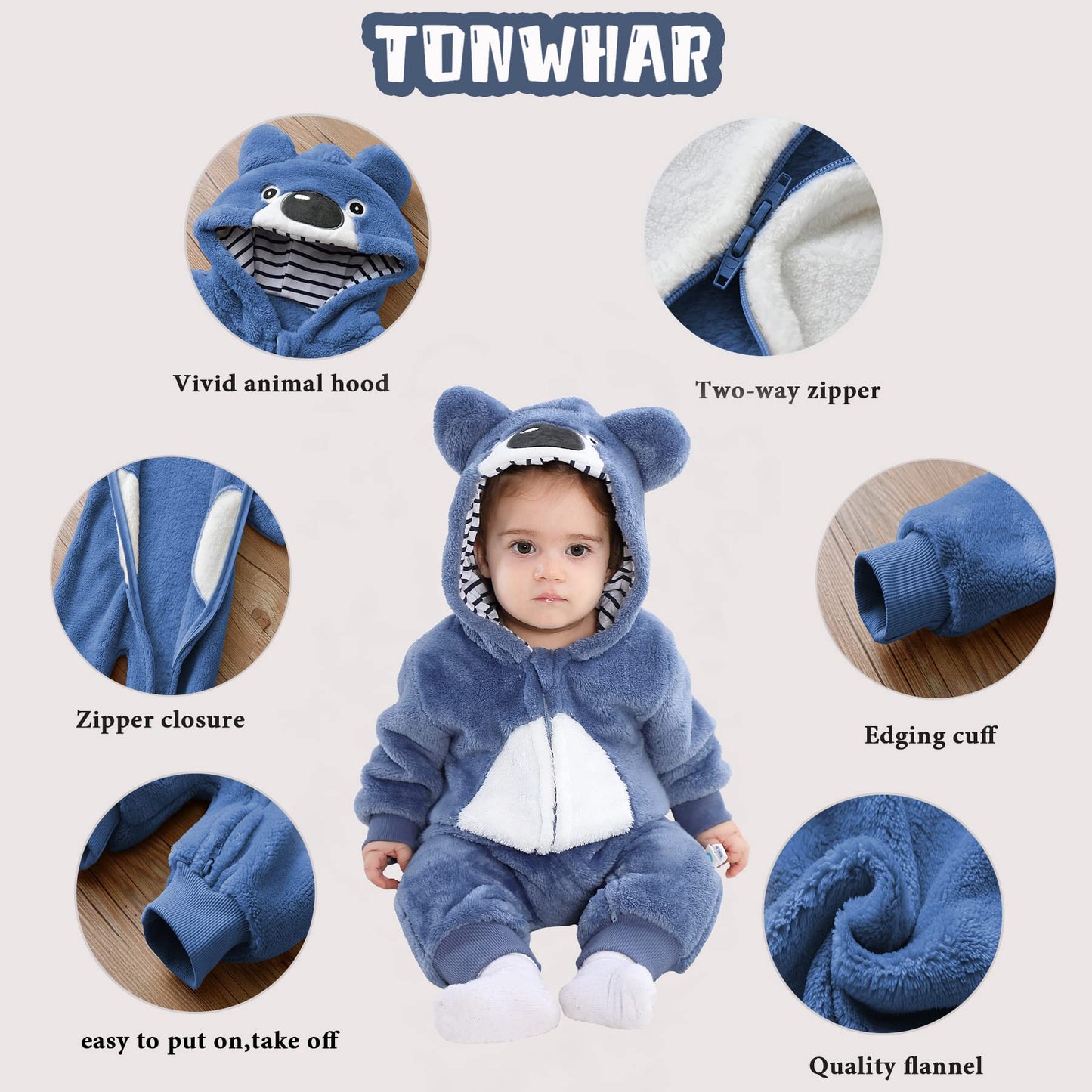 Tonwhar Infant And Toddler Halloween Cosplay Costume Kids' Animal Outfit Snowsuit(6-12 Months,Blue Koala)