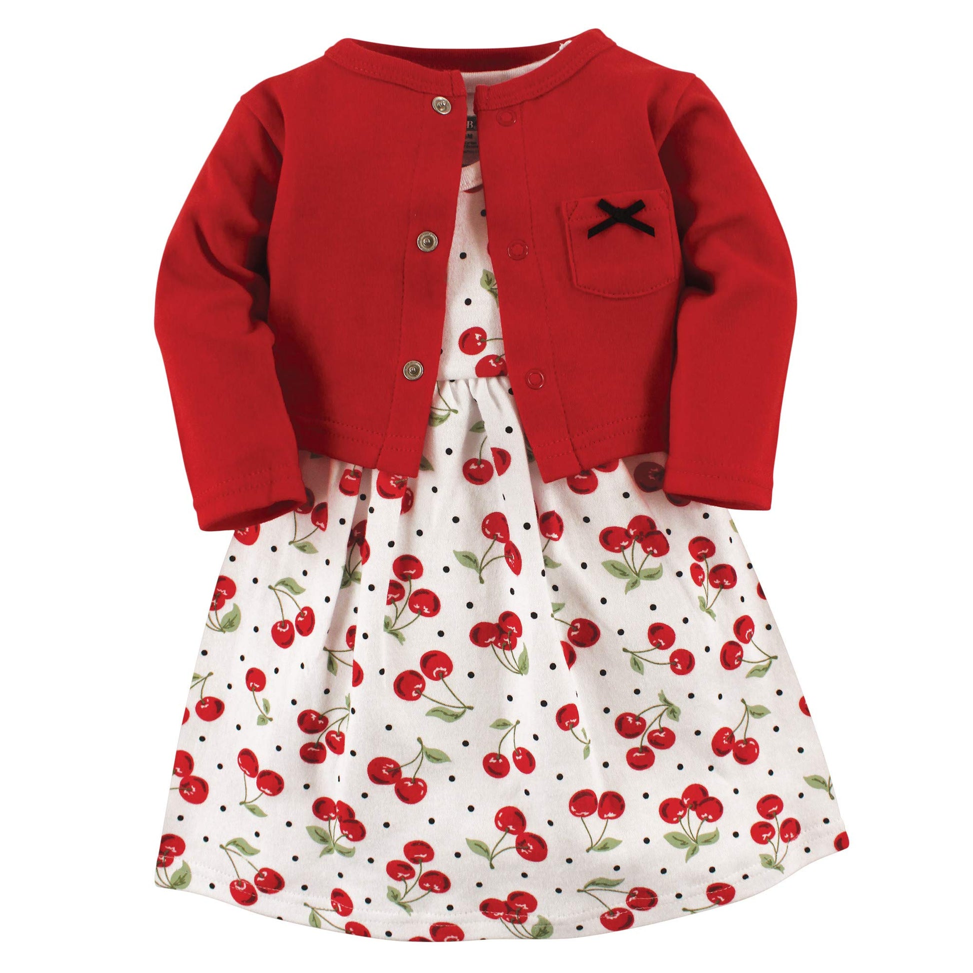 Hudson Baby Girls' Cotton Dress And Cardigan Set, Cherries, 9-12 Months