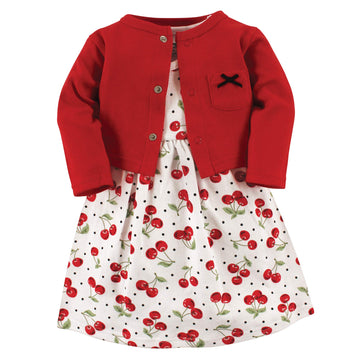 Hudson Baby Girls' Cotton Dress And Cardigan Set, Cherries, 3-6 Months