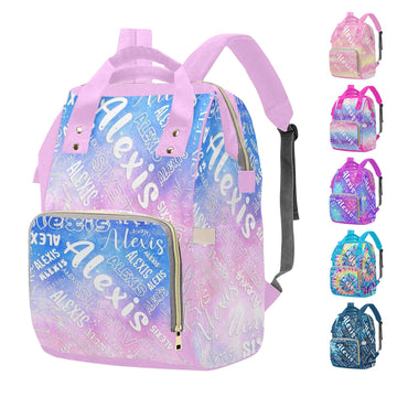 M Yescustom Custom Diaper Bag Backpack For Girls Boys Large Capacity With Pockets Gradient Pink Blue Personalized Baby Diaper Ba