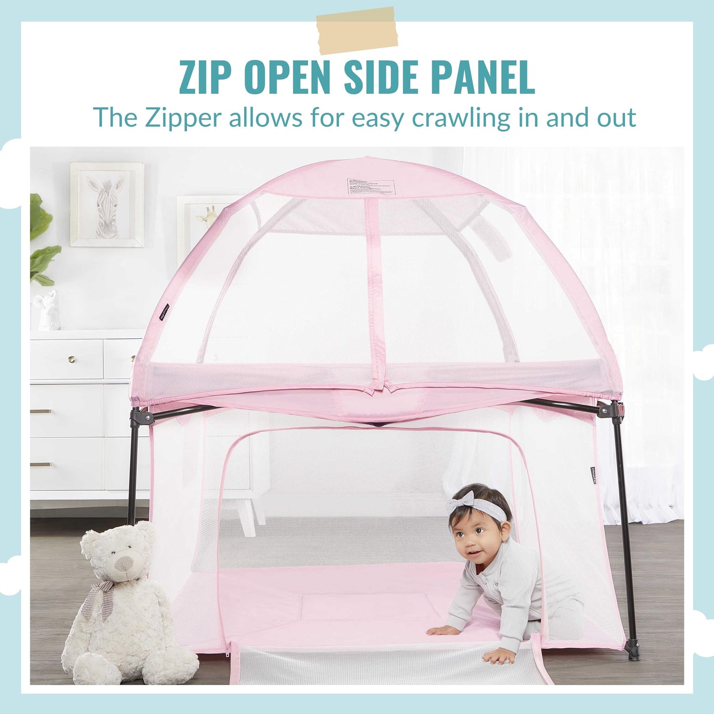 Dream On Me Ziggy Square Playpen With Canopy | Baby Playpen | Portable And Lightweight | Playpen For Babies And Toddler | Pink