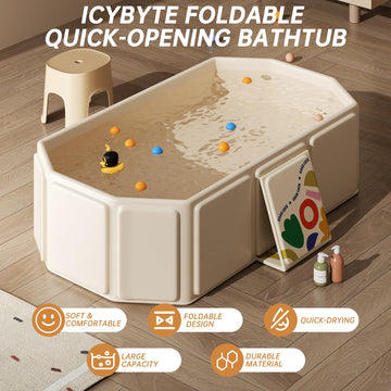 Icybyte Baby Foldable Kids Bathtub For Infants To Toddler With Non-Slip Base,Easy Storage,Perfect For Small Spaces,White