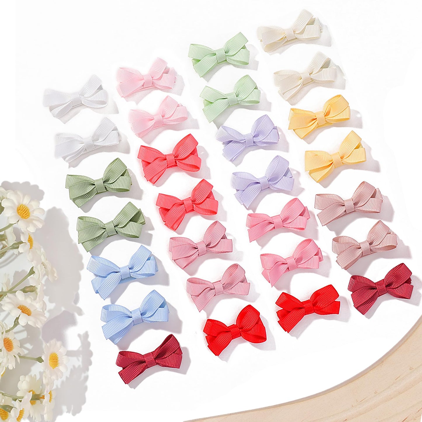 28 Pack 2'' Mini Bow Snap Clips,Baby Girls Grosgrain Ribbon Bows Tiny Hair Clips Fine Hair For Girls Infants Toddlers