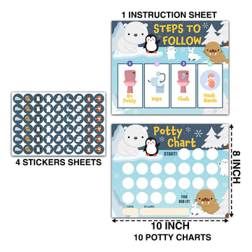 Winter Animals Potty Training Sticker Chart, 10 Potty Charts With 216 Round Stickers & 1 Instruction Sheet, Potty Reward Sticker