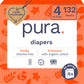 Pura Size 4 Eco-Friendly Diapers (18-31 Lbs) Hypoallergenic, Soft Organic Cotton, Sustainable, Up To 12 Hours Leak Protection, A